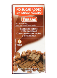 Torras No Added Sugar Milk Chocolate With Hazelnut Tablet Bar, 75g