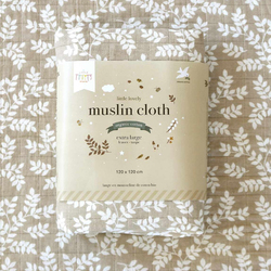 A Little Lovely Company Muslin Cloth, Extra Large, 0-6 Months, Leaves/Taupe