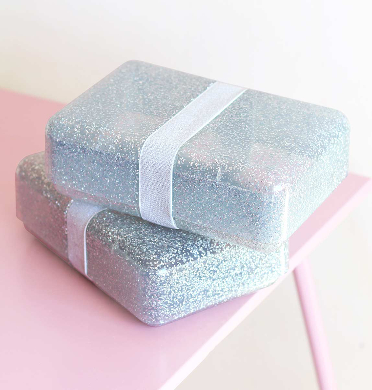 A Little Lovely Company Glitter Lunch Box, Silver