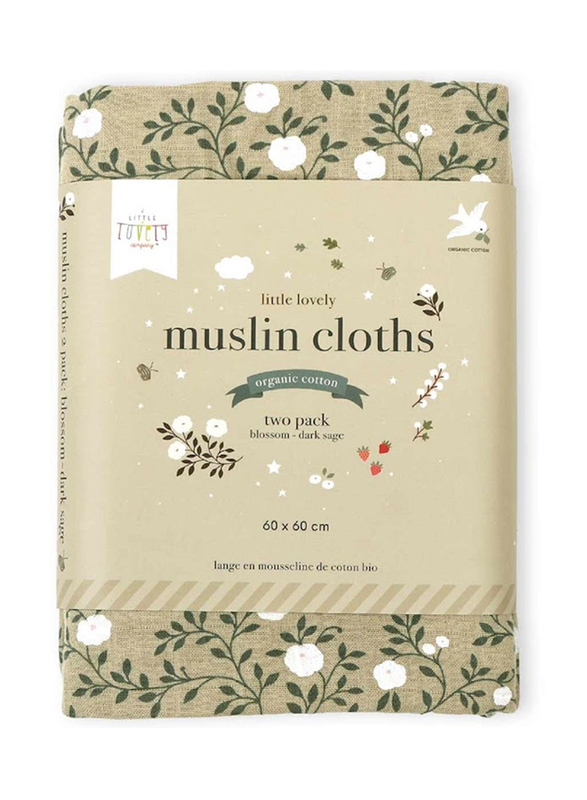A Little Lovely Company Muslin Cloth, 2 Piece, 0-6 Months, Blossom/Dark Sage