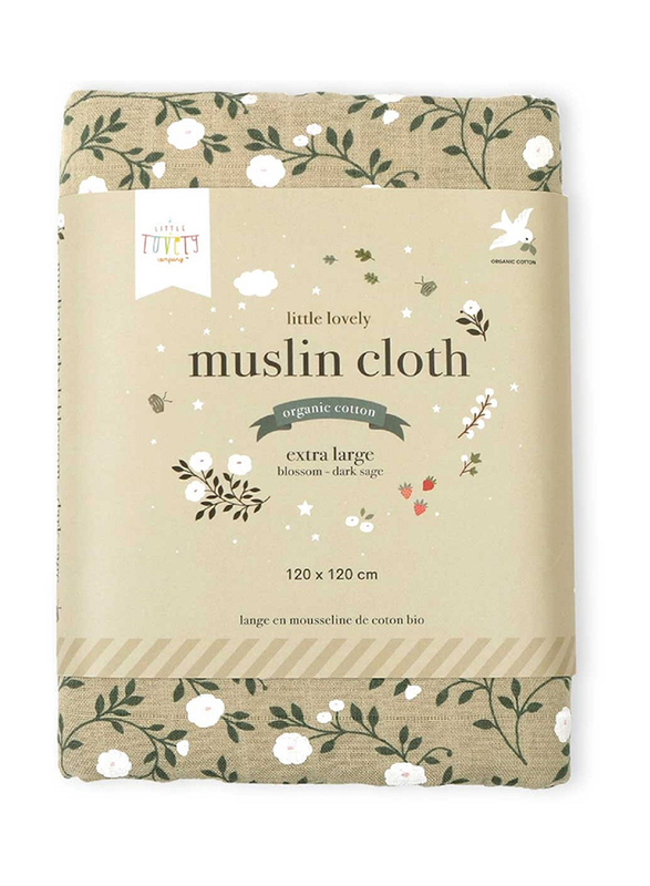 A Little Lovely Company Muslin Cloth, Extra Large, 0-6 Months, Blossom/Dark Sage