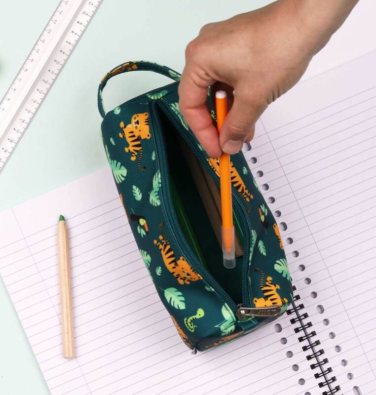 A Little Lovely Company Jungle Tiger Pencil Case for Boys, Green