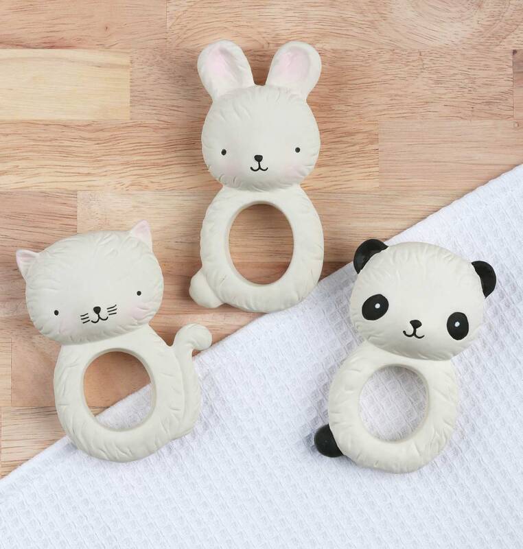 A Little Lovely Company Panda Natural Rubber Teething Ring, Beige