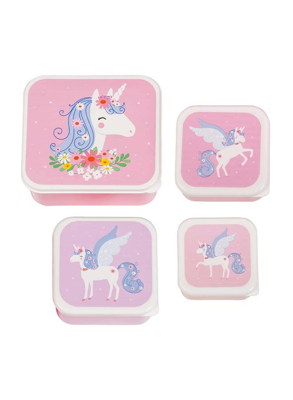 

A Little Lovely Company Unicorn Lunch and Snack Box Set, 4 Pieces, Pink