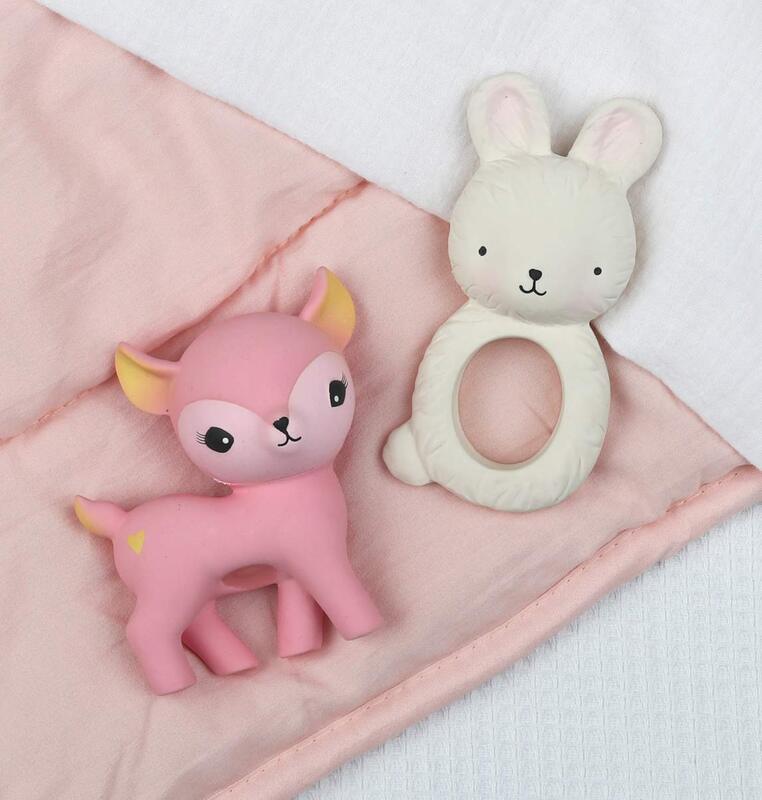 A Little Lovely Company Deer Natural Rubber Teething Toy, Pink