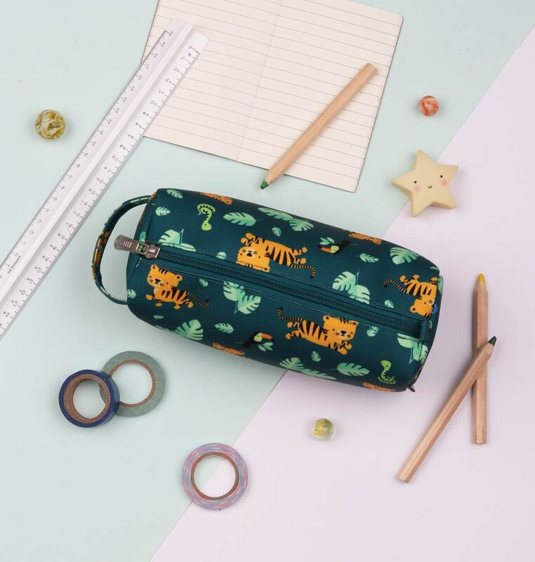A Little Lovely Company Jungle Tiger Pencil Case for Boys, Green