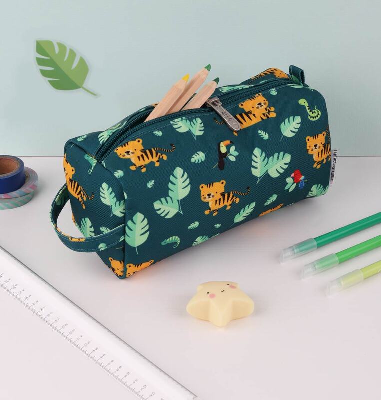 A Little Lovely Company Jungle Tiger Pencil Case for Boys, Green