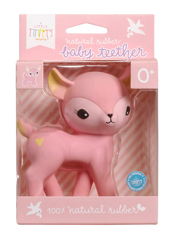 A Little Lovely Company Deer Natural Rubber Teething Toy, Pink