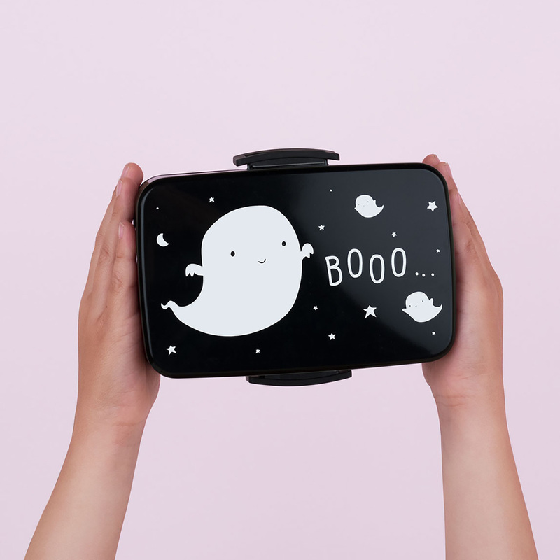 A Little Lovely Company Ghost PP Plastic Lunch Box, 800ml, Black