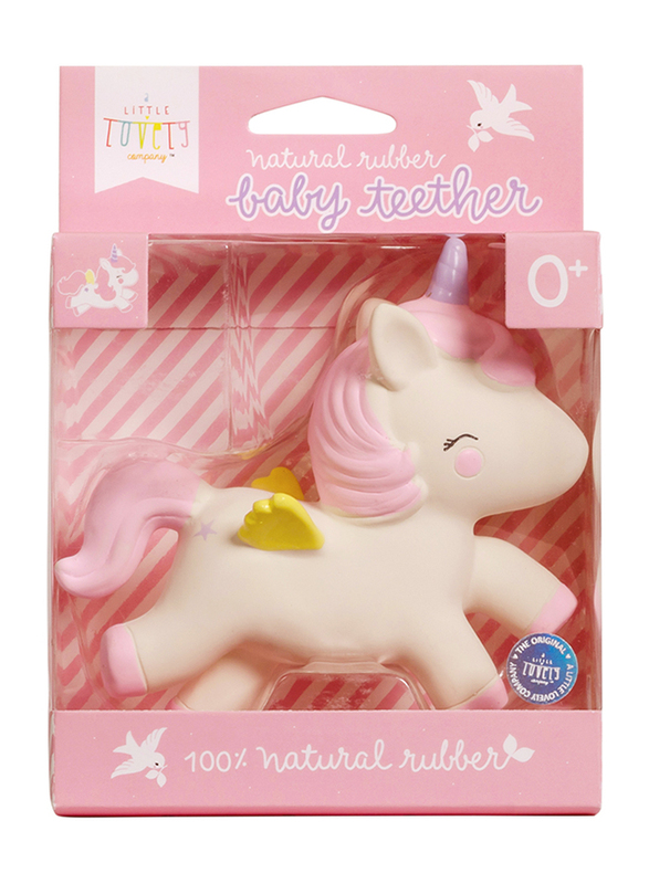 A Little Lovely Company Unicorn Natural Rubber Teething Toy, Pink/White