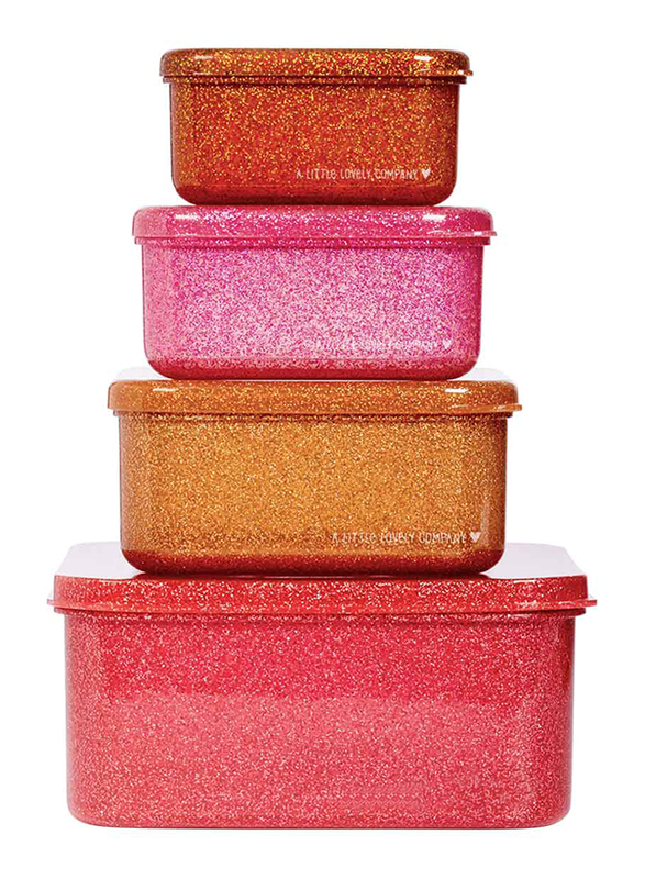 A Little Lovely Company Glitter Lunch and Snack Box Set, 4 Pieces, Autumn Pink