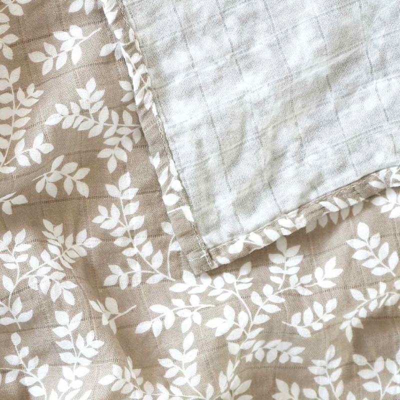 A Little Lovely Company Muslin Cloth, Extra Large, 0-6 Months, Leaves/Taupe