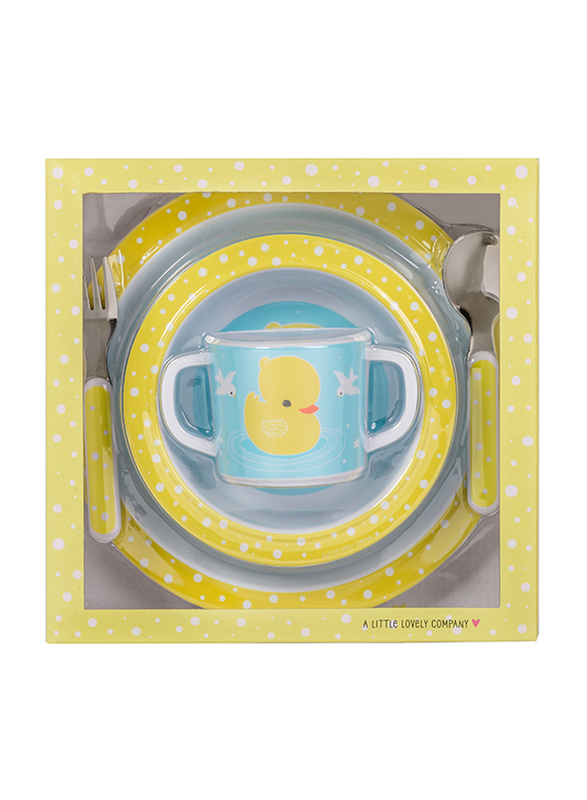 A Little Lovely Company Duck Dinner Set, Yellow/Blue/White