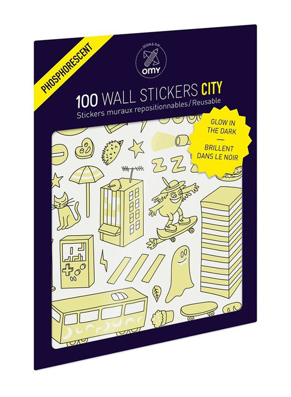 OMY Glow in the Dark City Wall Stickers Set, 100 Pieces, Ages 3+
