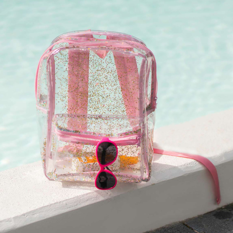 A Little Lovely Company Glitter Backpack Bag for Girls, Pink/Transparent