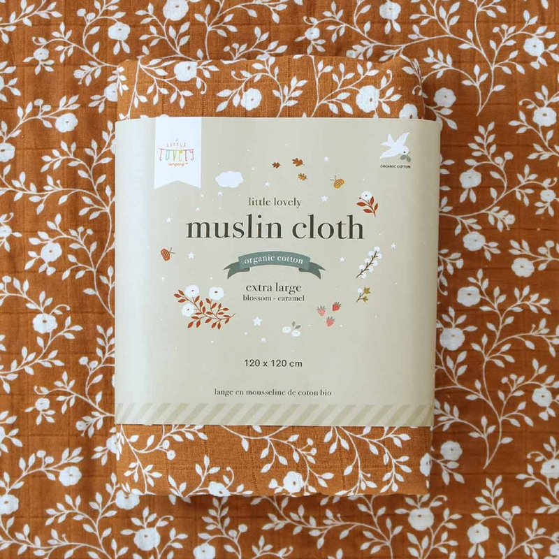 A Little Lovely Company Muslin Cloth, Extra Large, 0-6 Months, Blossom/Caramel