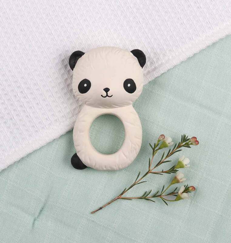 A Little Lovely Company Panda Natural Rubber Teething Ring, Beige