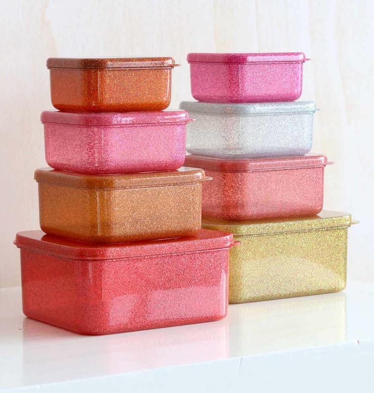 A Little Lovely Company Glitter Lunch and Snack Box Set, 4 Pieces, Autumn Pink