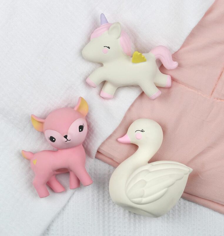 A Little Lovely Company Deer Natural Rubber Teething Toy, Pink