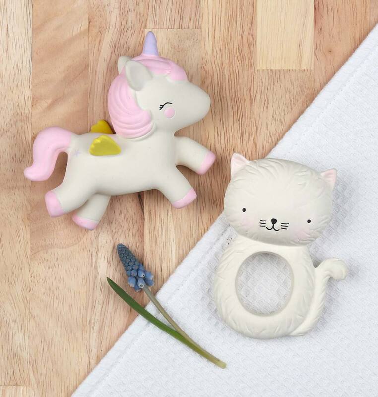 A Little Lovely Company Unicorn Natural Rubber Teething Toy, Pink/White