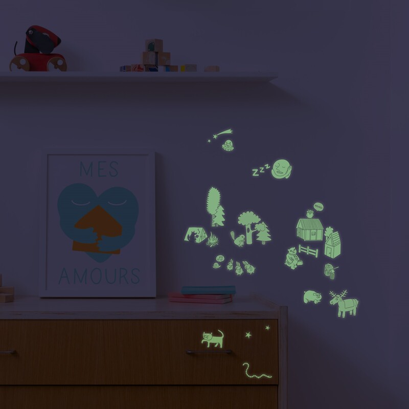 OMY Glow in the dark Nature Wall Stickers Set, 100 Pieces, Ages 3+