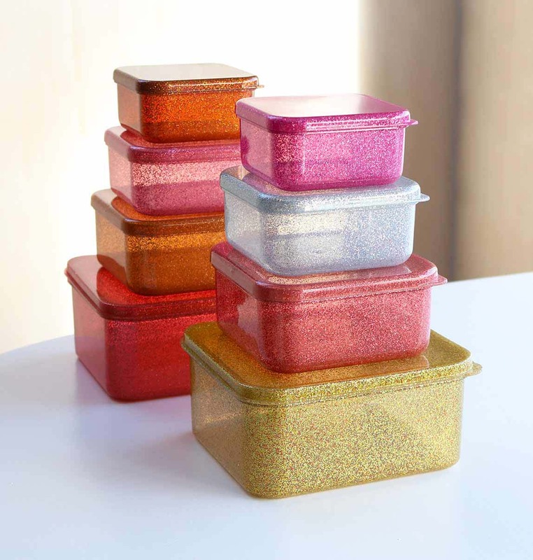 A Little Lovely Company Glitter Lunch and Snack Box Set, 4 Pieces, Gold Blush