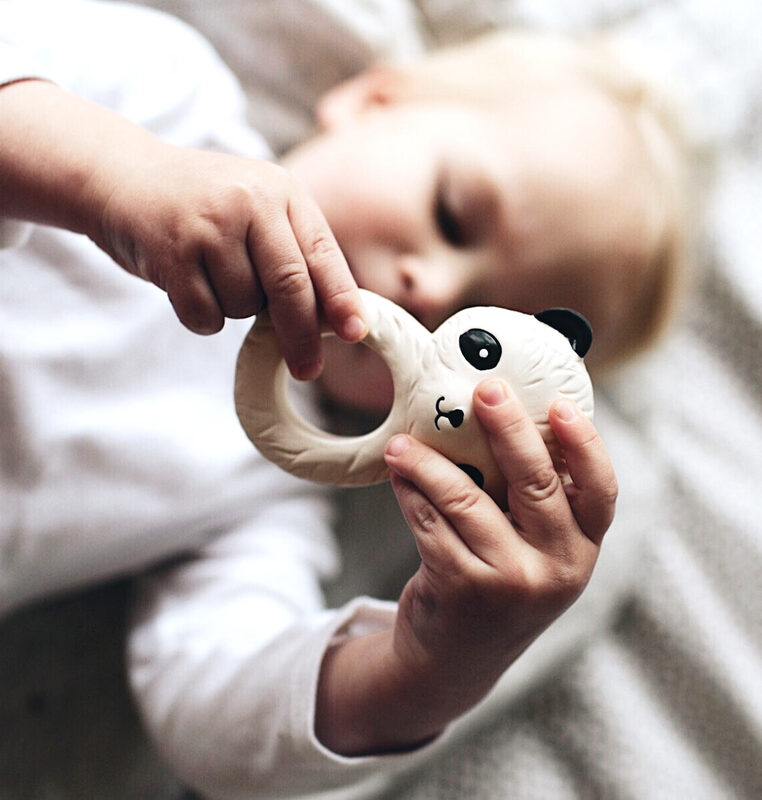 A Little Lovely Company Panda Natural Rubber Teething Ring, Beige