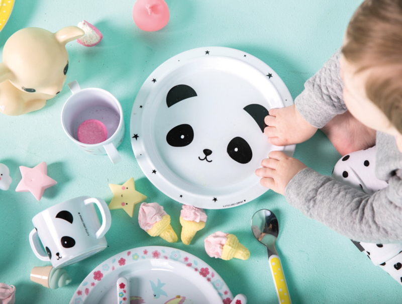 A Little Lovely Company Panda Dinner Set, White/Black