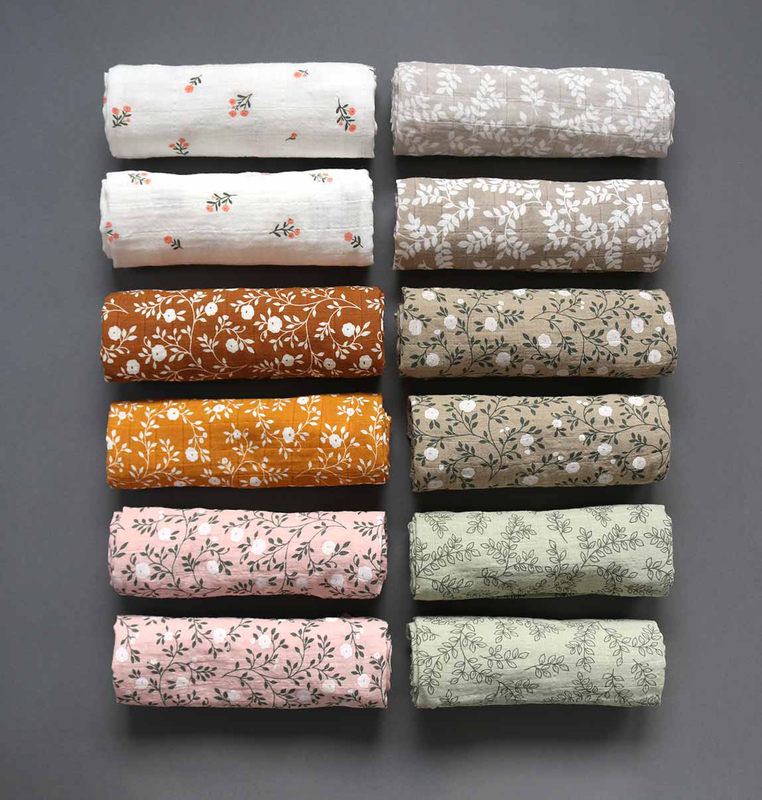 A Little Lovely Company Muslin Cloth, 2 Piece, 0-6 Months, Leaves-Taupe