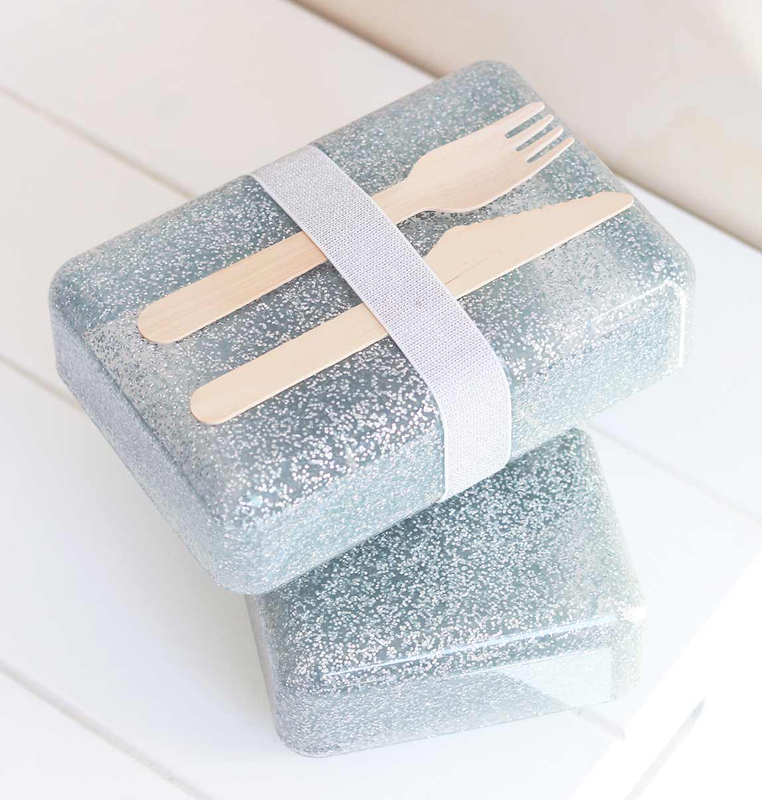 A Little Lovely Company Glitter Lunch Box, Silver