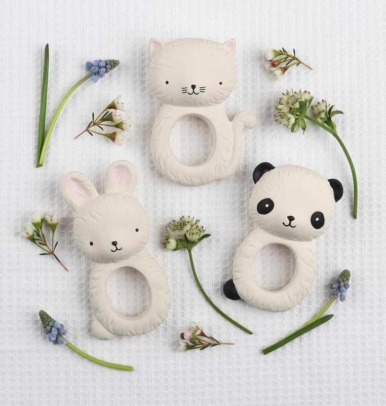 A Little Lovely Company Panda Natural Rubber Teething Ring, Beige