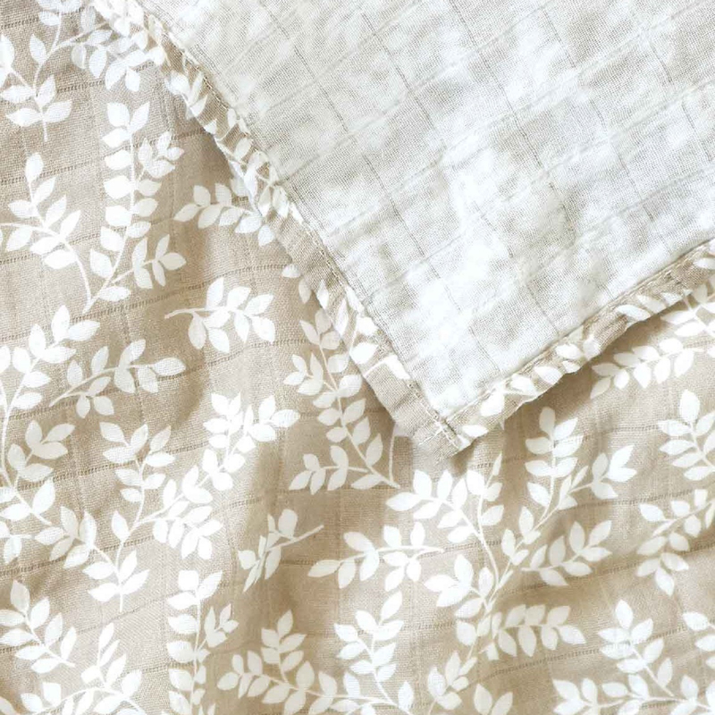 A Little Lovely Company Muslin Cloth, 2 Piece, 0-6 Months, Leaves-Taupe