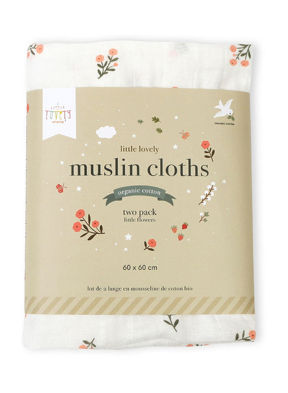 A Little Lovely Company Muslin Cloth, 2 Piece, 0-6 Months, Little Flowers