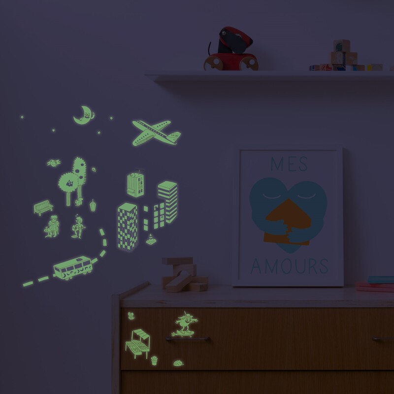 OMY Glow in the Dark City Wall Stickers Set, 100 Pieces, Ages 3+
