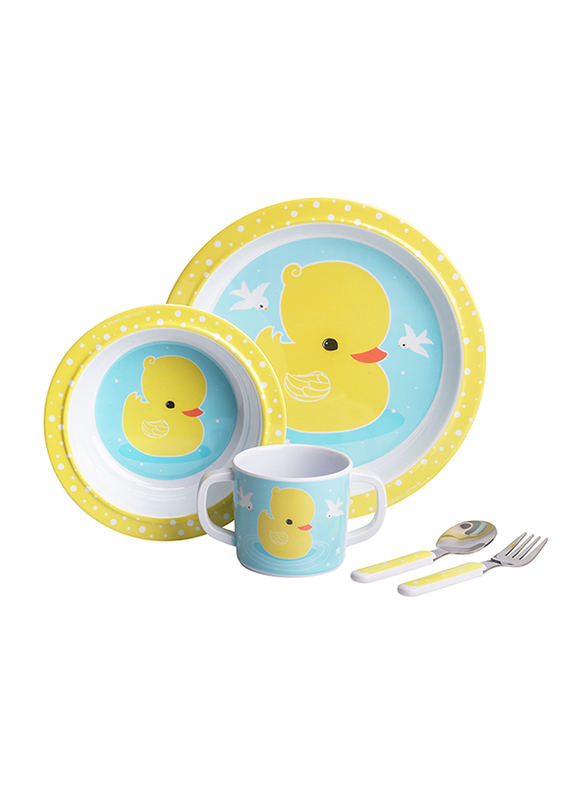 A Little Lovely Company Duck Dinner Set, Yellow/Blue/White