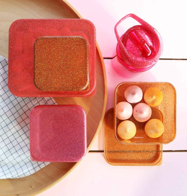 A Little Lovely Company Glitter Lunch and Snack Box Set, 4 Pieces, Autumn Pink