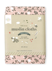 A Little Lovely Company Muslin Cloth, 2 Piece, 0-6 Months, Blossom/Dusty Pink