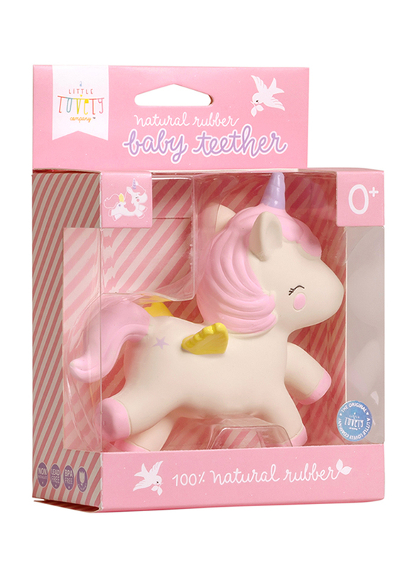 A Little Lovely Company Unicorn Natural Rubber Teething Toy, Pink/White