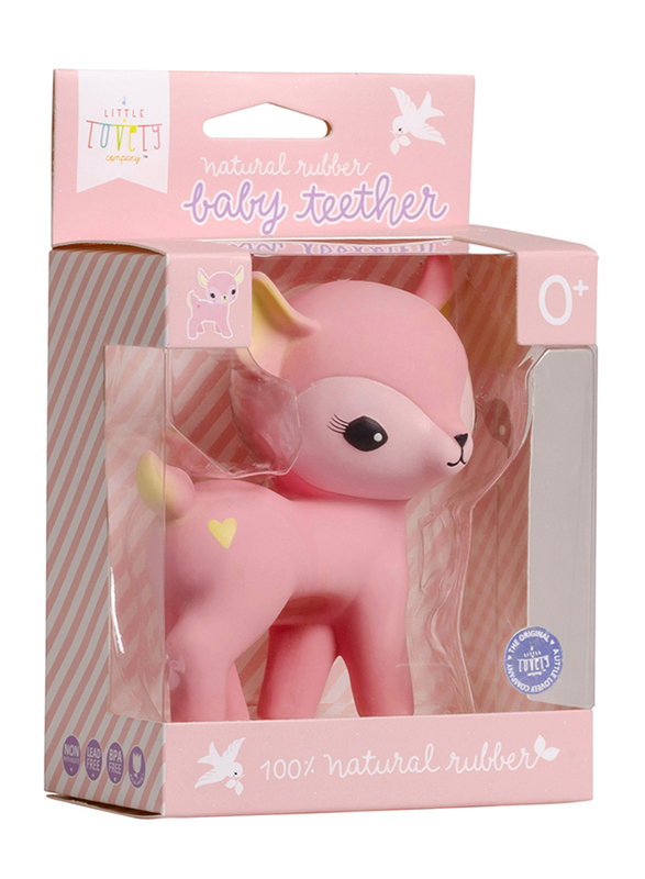 A Little Lovely Company Deer Natural Rubber Teething Toy, Pink