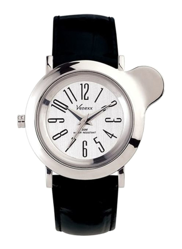 Venexx Analog Unisex Watch with Leather Band, Water Resistant, PW5.2A, Black-White