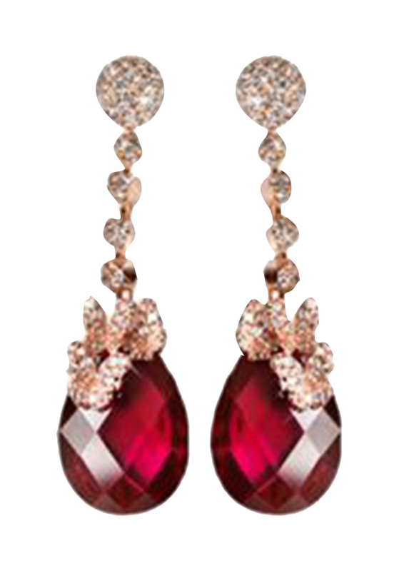 

Equss Sterling Silver Drop & Dangle Earrings for Women with Red Crystal Stone, Red/Gold