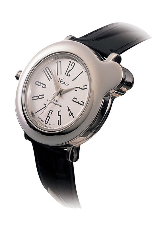 Venexx Analog Unisex Watch with Leather Band, Water Resistant, PW3.2A, Black-White