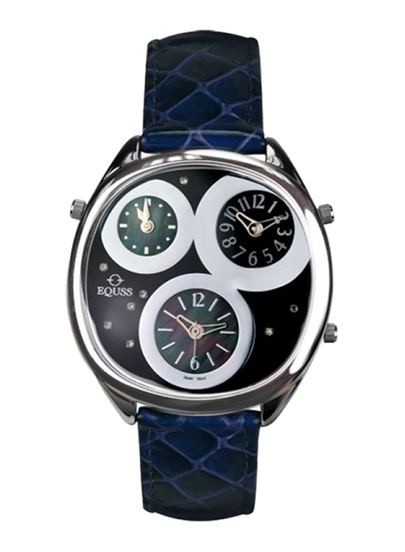 Equss Aster Analog Unisex Watch with Leather Band, Water Resistant and Chronograph, EQS7090015A, Blue-Black
