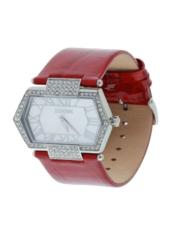

Zoom Analog Watch for Women with Leather Band, Water Resistant, ZOM6017, Red-White