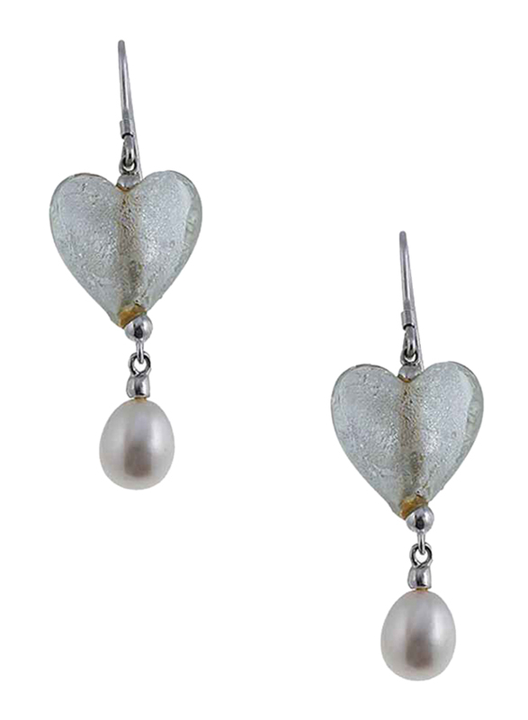 

Equss Sterling Silver Earrings and Necklace Set for Women with White Pearl and Heart Shape Pendant, Clear