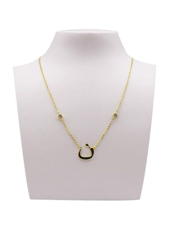 Fabian 14K Gold Plated Sterling Gold Necklace for Women with "n-oon" Arabic Letter Pendant, Gold