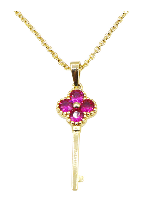 Fabian 14K Gold Plated Sterling Gold Necklace for Women with Key Pendant, Gold/Red