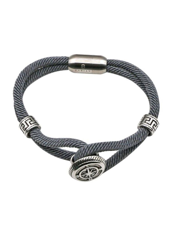 Fabian Nylon Double Layered Wrap Bracelet for Men, Grey/Silver