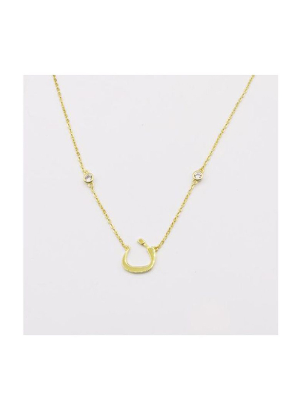 Fabian 14K Gold Plated Sterling Gold Necklace for Women with "n-oon" Arabic Letter Pendant, Gold