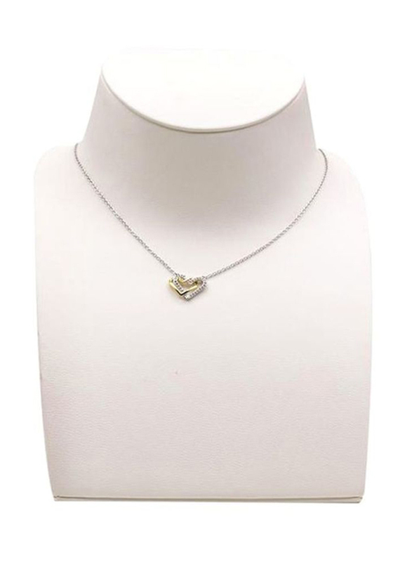 Fabian 14K Silver Plated Sterling Silver Necklace for Women with Double Heart Shape Pendant, Silver